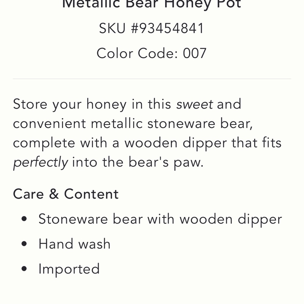 Anthropologie Silver Metallic Bear Honey Jar /Pot w/ Wooden Dipper in Bear’s Paw - Picture 6 of 13